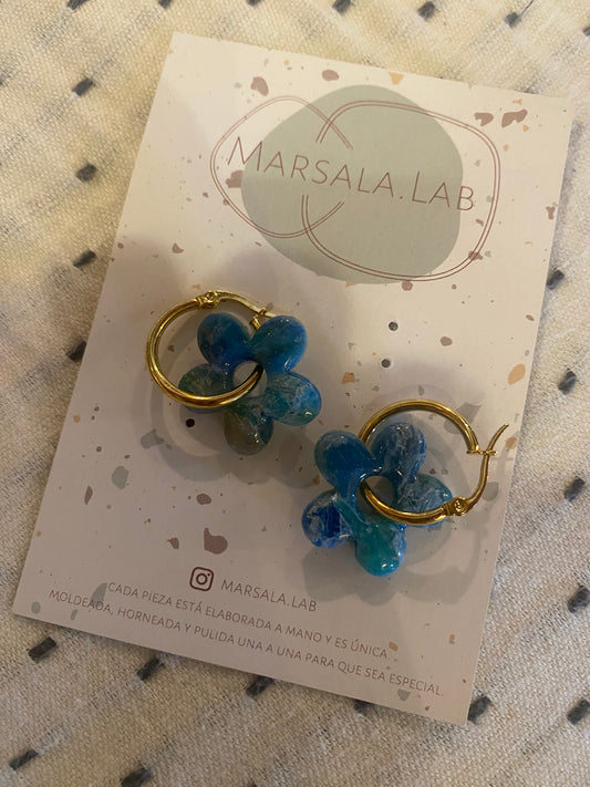 Pendientes aros flores azul