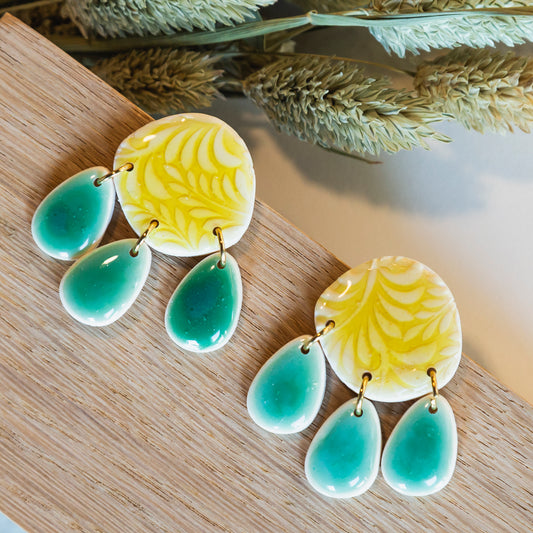 Pendientes resina amarillo y verde
